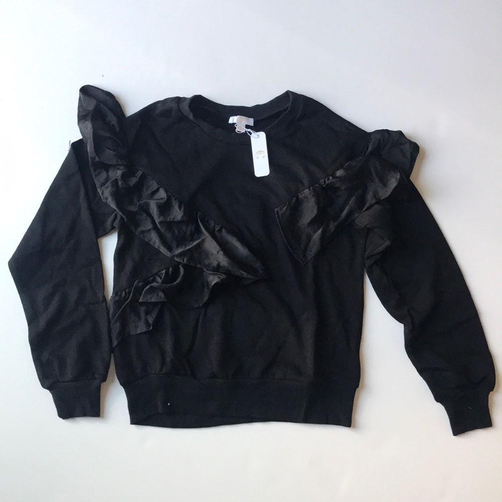 NWT charming Charlie Black ruffle sweater size S